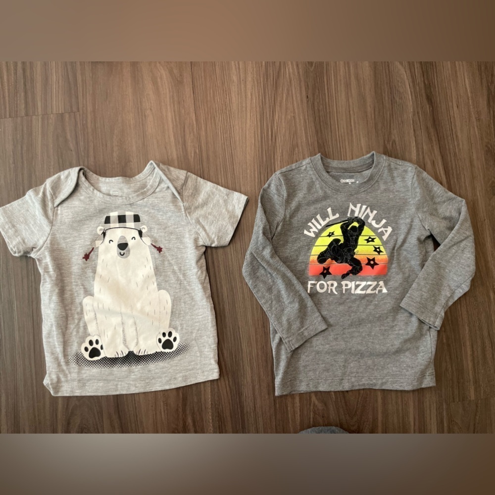 OshKosh B'gosh baby boy Gray Short Sleeve and long sleeve Tee bundle size 18M